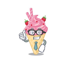 An elegant strawberry ice cream Businessman mascot design wearing glasses and tie