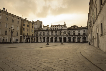 Obraz na płótnie Canvas Piazza della Loggia, Brescia, Lombardy, Italy. Aged photo effect.