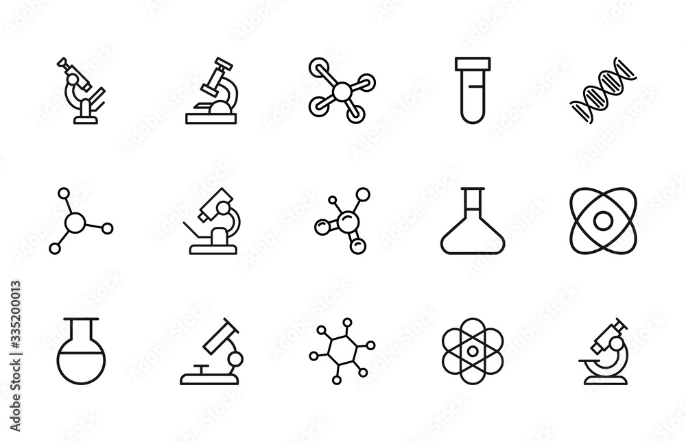 Poster set of bioengineering related vector line icons.