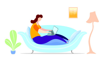 Obraz na płótnie Canvas Work from Home women sitting in sofa working with laptop