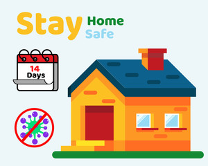 Social Distancing with COVID-19 crisis concept: There is text STAY HOME for Protect corona virus. Cartoon vector style for your design.