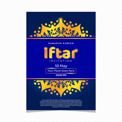 Iftar party celebration concept flyer. Vector Illustration. Islamic Holy Month, Ramadan Kareem. Typography template for text