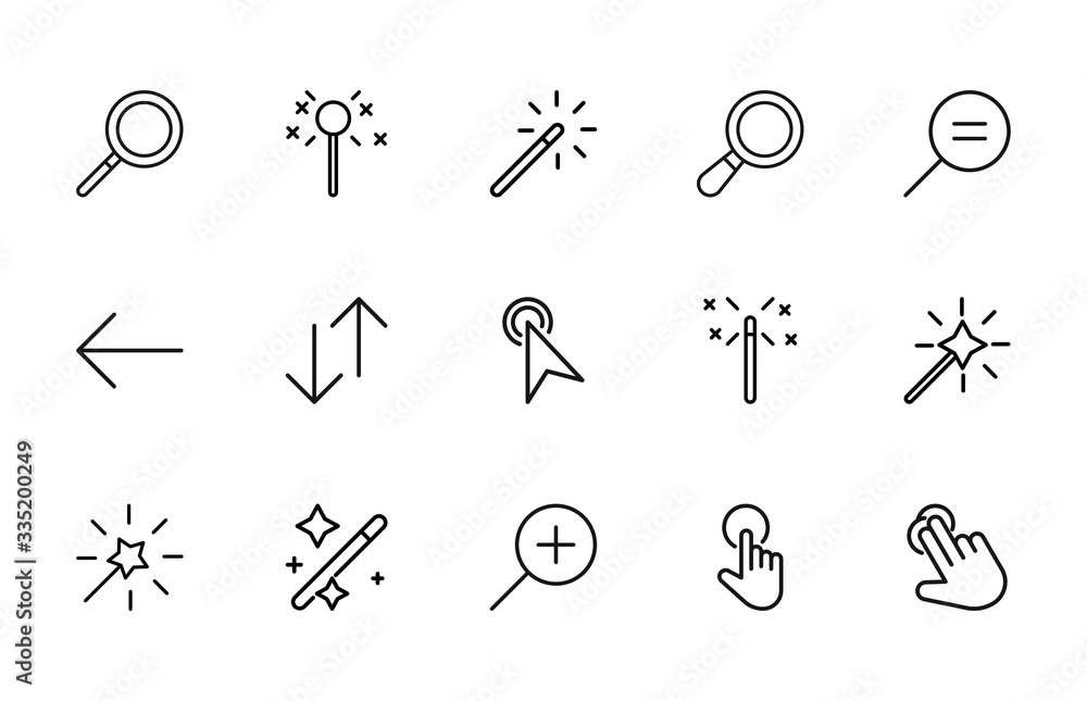 Poster vector line icons collection of cursors.