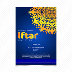 Iftar party celebration concept flyer. Vector Illustration. Islamic Holy Month, Ramadan Kareem. Typography template for text