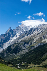 Fototapeta na wymiar Top of Mont Blanc seen from the Bonatti refuge. Courmayeur, Aosta Valley, Italy