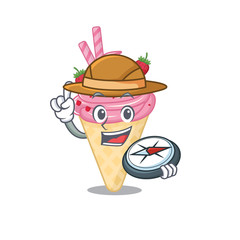 mascot design concept of strawberry ice cream explorer with a compass
