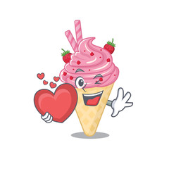 A sweet strawberry ice cream cartoon character style with a heart