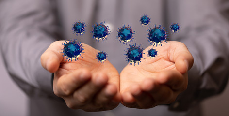Group of virus cells. 3D illustration of Coronavirus cells.