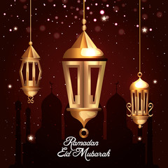 Fototapeta na wymiar ramadan kareem poster with lanterns hanging vector illustration design