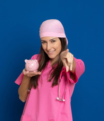 Young doctor with a pink uniform