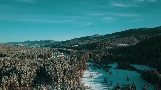 Carpathian mountains winter. Snow snow-covered aerial video 4K.