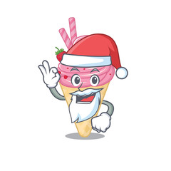 Strawberry ice cream Santa cartoon character with cute ok finger