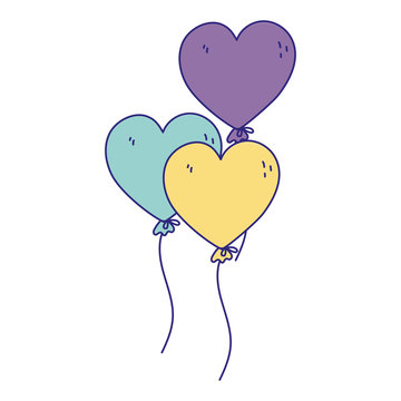 happy birthday, balloons shaped hearts decoration celebration party isolation design icon