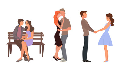 Happy smiling young couples in love dating vector illustration