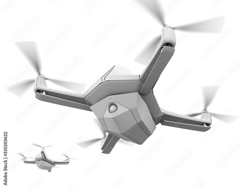 Aufkleber clay rendering of electric security drones flying in the sky. 3d rendering image.