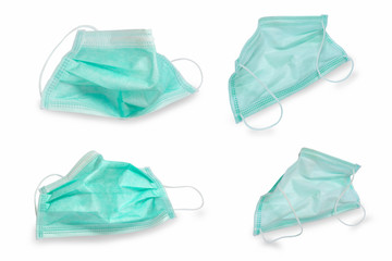 Medical masks on a white background,with clipping path,Caution - you should always remember that. Just wear a mask No antivirus is 100% Do not touch the mask itself during the day.