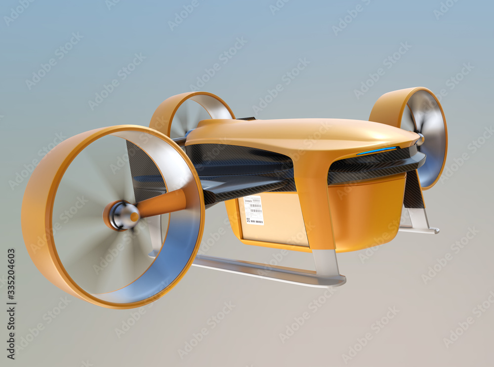 Aufkleber vtol delivery drone carry pizza boxes flying in the sky. touchless delivery concept. 3d rendering im
