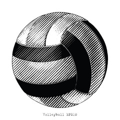 Volleyball hand draw vintage style black and white clip art isolated on white background