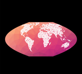 World network map. McBryde-Thomas flat-polar parabolic pseudocylindrical equal-area projection. Wired globe in Mt Flat Polar Parabolic projection on geometric low poly background.