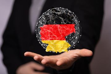 map of Germany. Wire frame 3D mesh polygonal network line, design.