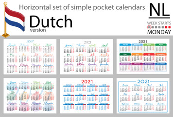 Fototapeta na wymiar Dutch horizontal pocket calendar for 2021