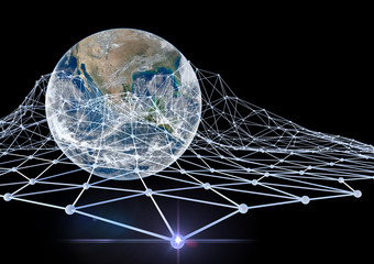 Abstract background plexus effect 3D surface
Connection Digital Communication Technology Network Concept. Earth image provided by Nasa.Elements of this image furnished by NASA