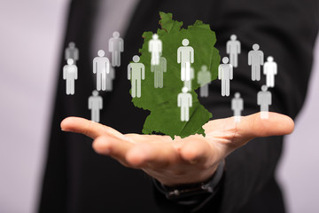 Abstract of germany map network, internet and global connection concept, Wire Frame 3D mesh polygonal network line, design sphere, dot and structure.