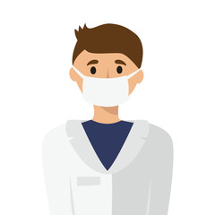 illustration of a Slavic young man doctor, nurse in a medical mask on her face. protection against diseases, viruses, infections. healthy lifestyle. for design, articles, blog, posters.