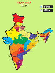 Obraz premium State and cities of India.India new map in 2020.3d view of India map.