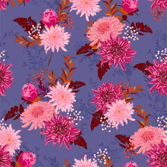 Fototapeta na wymiar Romantic retro blooming flower in many kind of flowers in the garden seamless pattern EPS10,Design for fashion,fabric,web,wallpaper,wrapping,cover and all prints