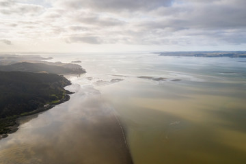 Aerial view on the Kaipara Harbour mudflats close to Ruawai, New Zealand.