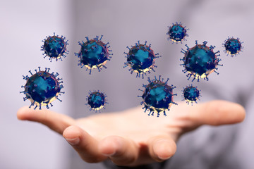 Group of virus cells. 3D illustration of Coronavirus cells.