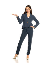 beautifu advertizing business woman in a pants and jacket