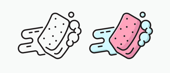 Cleaning sponge icon. Sponge with detergent. Isolated vector symbol.