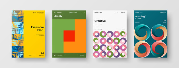 Company identity brochure template collection. Business presentation vector A4 vertical orientation front page mock up set. Corporate report cover abstract geometric illustration design layout bundle.