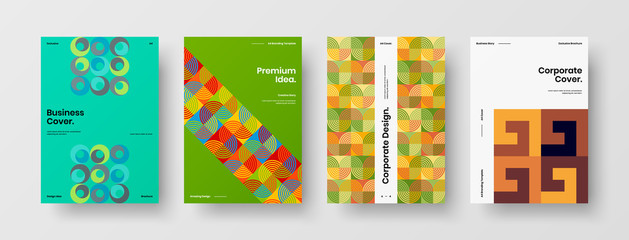 Company identity brochure template collection. Business presentation vector A4 vertical orientation front page mock up set. Corporate report cover abstract geometric illustration design layout bundle.