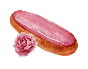 Watercolor eclair with rose cream