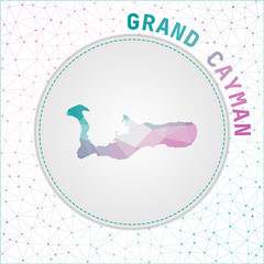 Vector polygonal Grand Cayman map. Map of the island with network mesh background. Grand Cayman illustration in technology, internet, network, telecommunication concept style.