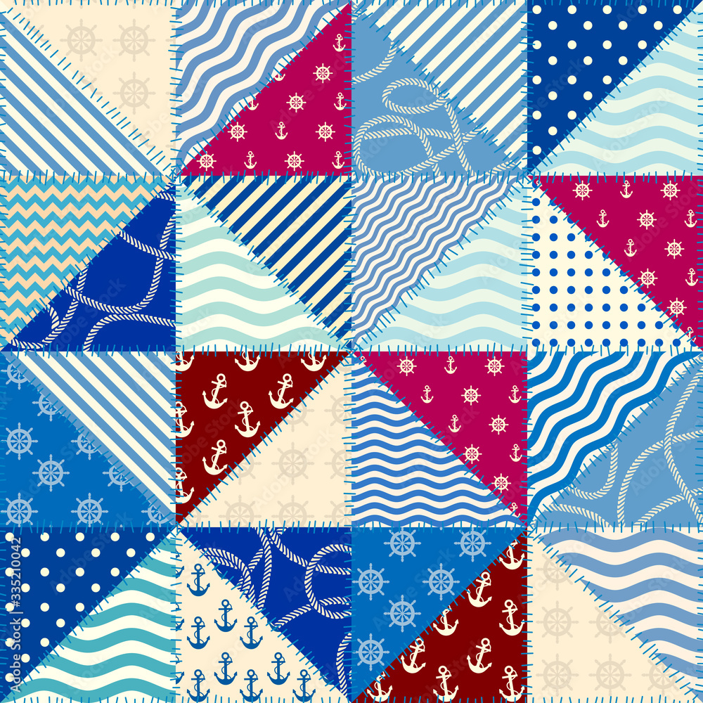 Poster seamless pattern. patchwork pattern in marine style. vector illustration.