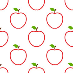 Seamless pattern with red whole apples on white background. Organic fruit. Flat style. Vector illustration for design, web, wrapping paper, fabric, wallpaper.