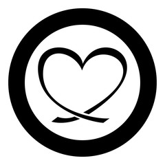 Ribbon heart icon in circle round black color vector illustration flat style image