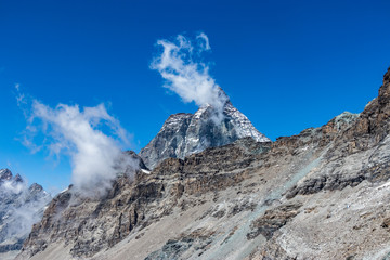 peak of the matterhorn immersed in clouds(Cervino), Breuil-Cervinia, Aosta Valley, Italy