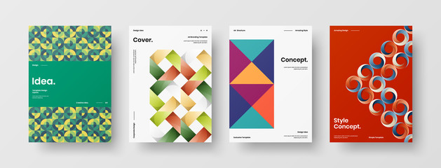 Fototapeta premium Company identity brochure template collection. Business presentation vector A4 vertical orientation front page mock up set. Corporate report cover abstract geometric illustration design layout bundle.