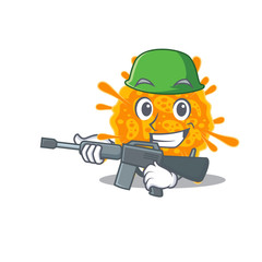 Obraz premium A cartoon picture of nobecovirus in Army style with machine gun