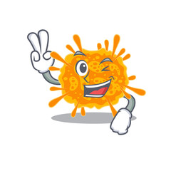 Happy nobecovirus cartoon design concept with two fingers