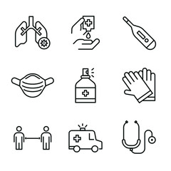Set of virus protection. Healthcare and medicine line icons. Coronavirus icons