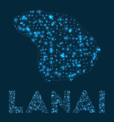 Lanai network map. Abstract geometric map of the island. Internet connections and telecommunication design. Modern vector illustration.