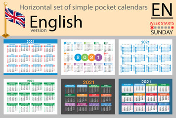 English horizontal pocket calendar for 2021