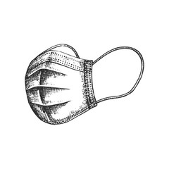 A face mask, graphic illustration in vector. Hand sketch of protective medical wear.
