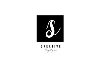 S simple black and white square alphabet letter logo icon design for company and business